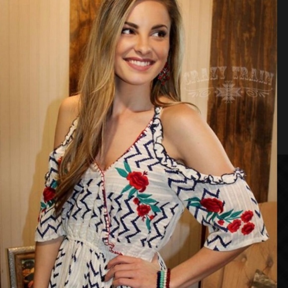 Crazy Train Tops - LAST ONE! Cold Shoulder Rose Blouse Medium
